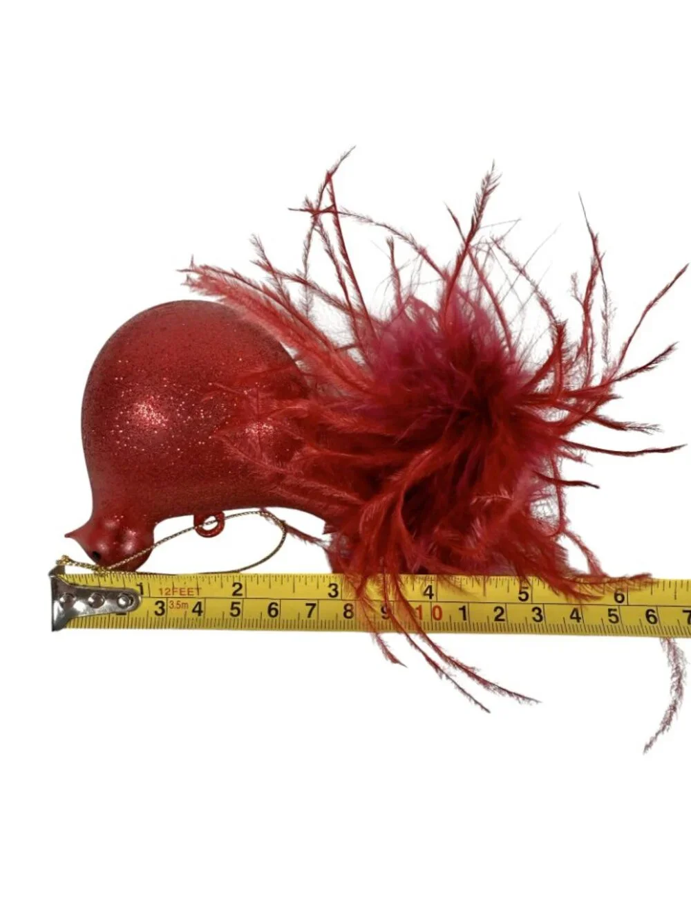 Pier 1 Red Bird Cardinal Glass Glitter Ornament Feathers 6”
